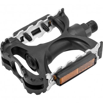 Педали FP-916, ось 9/16" со светоотражателями, пластик/алюминий, чёрно-серебристые